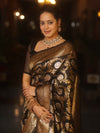 Banarasee Handwoven Semi Katan Saree With Sona Rupa Zari Jaal Design & Border-Black