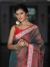 Banarasee Dual Shaded Linen Tissue Saree With Floral Border-Green