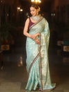 Banarasee Handwoven Georgette Saree Zari Jaal Design With Contrast Lace-Light Blue