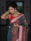 Banarasee Dual Shaded Linen Tissue Saree With Floral Border-Green