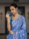 Banarasee Handloom Soft Silk Saree With Zari Buta Work & Border-Powder Blue