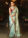 Banarasee Handwoven Georgette Saree Zari Jaal Design With Contrast Lace-Light Blue