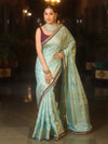 Banarasee Handwoven Georgette Saree Zari Jaal Design With Contrast Lace-Light Blue