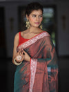 Banarasee Dual Shaded Linen Tissue Saree With Floral Border-Green