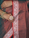 Banarasee Dual Shaded Linen Tissue Saree With Floral Border-Green