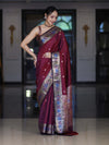 Banarasee Dual Tone Semi Silk Saree With Buti Design & Contrast Resham Border-Burgundy