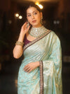Banarasee Handwoven Georgette Saree Zari Jaal Design With Contrast Lace-Light Blue
