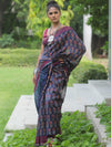 Banarasee Handloom Chanderi Bagru Block Printed Saree-Blue
