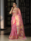 Banarasee Handloom Organza Mix Saree With Resham & Zari Work-Light Pink