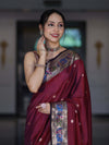 Banarasee Dual Tone Semi Silk Saree With Buti Design & Contrast Resham Border-Burgundy