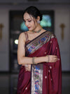 Banarasee Dual Tone Semi Silk Saree With Buti Design & Contrast Resham Border-Burgundy