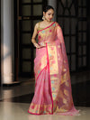 Banarasee Handloom Organza Mix Saree With Resham & Zari Work-Light Pink
