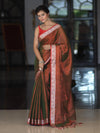 Banarasee Dual Shaded Linen Tissue Saree With Floral Border-Rust