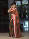 Banarasee Dual Shaded Linen Tissue Saree With Floral Border-Rust