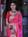 Banarasee Handloom Mashru Silk Saree With Zari Buti Design & Lace Border-Fuchsia Pink