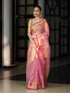 Banarasee Handloom Organza Mix Saree With Resham & Zari Work-Light Pink