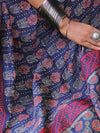 Banarasee Handloom Chanderi Bagru Block Printed Saree-Blue
