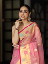 Banarasee Handloom Organza Mix Saree With Resham & Zari Work-Light Pink