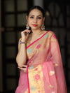 Banarasee Handloom Organza Mix Saree With Resham & Zari Work-Light Pink