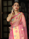 Banarasee Handloom Organza Mix Saree With Resham & Zari Work-Light Pink