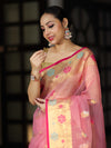 Banarasee Handloom Organza Mix Saree With Resham & Zari Work-Light Pink