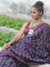 Banarasee Handloom Chanderi Bagru Block Printed Saree-Blue