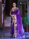 Banarasee Handloom Tissue Saree With Buti Design Zari Border & Lace-Violet
