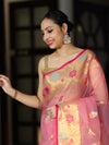 Banarasee Handloom Organza Mix Saree With Resham & Zari Work-Light Pink
