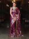 Banarasee Handwoven Semi Silk Saree With Silver Zari Jaal Design & Lace-Violet