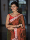 Banarasee Dual Shaded Linen Tissue Saree With Floral Border-Rust