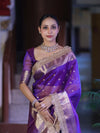 Banarasee Handloom Tissue Saree With Buti Design Zari Border & Lace-Violet