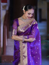 Banarasee Handloom Tissue Saree With Buti Design Zari Border & Lace-Violet