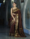 Banarasee Handloom Semi Silk Plain Saree With Zari Work Border-Brown