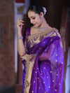 Banarasee Handloom Tissue Saree With Buti Design Zari Border & Lace-Violet