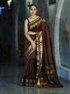 Banarasee Handloom Semi Silk Plain Saree With Zari Work Border-Brown