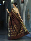 Banarasee Handloom Semi Silk Plain Saree With Zari Work Border-Brown
