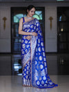 Banarasee Handloom Semi Silk Saree With Buta Design Zari Border & Lace-Blue
