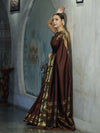 Banarasee Handloom Semi Silk Plain Saree With Zari Work Border-Brown