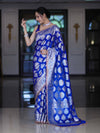 Banarasee Handloom Semi Silk Saree With Buta Design Zari Border & Lace-Blue