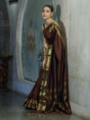 Banarasee Handloom Semi Silk Plain Saree With Zari Work Border-Brown