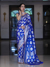 Banarasee Handloom Semi Silk Saree With Buta Design Zari Border & Lace-Blue