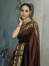 Banarasee Handloom Semi Silk Plain Saree With Zari Work Border-Brown