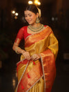 Banarasee Handwoven Tissue Saree With Zari Broad Broder-Gold & Red