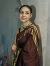 Banarasee Handloom Semi Silk Plain Saree With Zari Work Border-Brown