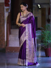 Banarasee Handloom Plain Mashru Silk Saree With Lace Border & Meenadar Pallu-Violet