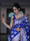 Banarasee Handloom Semi Silk Saree With Buta Design Zari Border & Lace-Blue