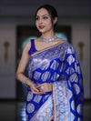 Banarasee Handloom Semi Silk Saree With Buta Design Zari Border & Lace-Blue
