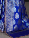 Banarasee Handloom Semi Silk Saree With Buta Design Zari Border & Lace-Blue