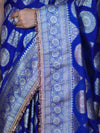 Banarasee Handloom Semi Silk Saree With Buta Design Zari Border & Lace-Blue