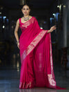 Banarasee Handloom Plain Semi Silk Saree With Floral Border-Pink